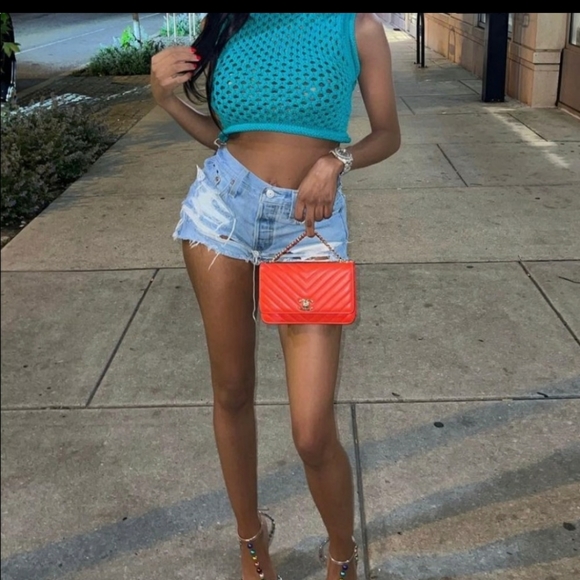 New Zara Cropped Knitted Teal Vest Top - Picture 3 of 4